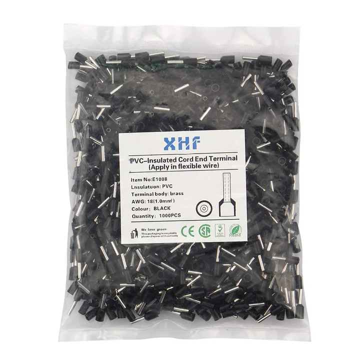 XHF 18 AWG Insulated Wire Ferrules, Black, 1000 pcs