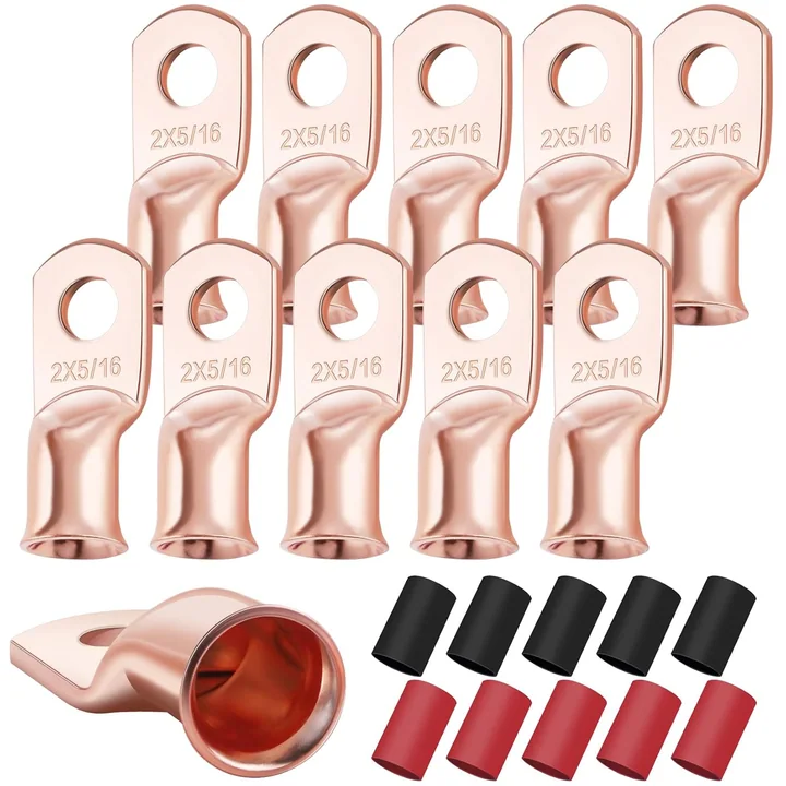 XHF 2 AWG Battery Cable Lugs with Heat Shrink, 3/8 in stud, 20 pcs