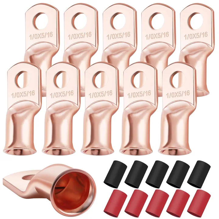 XHF 1/0 AWG Battery Cable Lugs with Heat Shrink, 3/8 in stud, 10 pcs