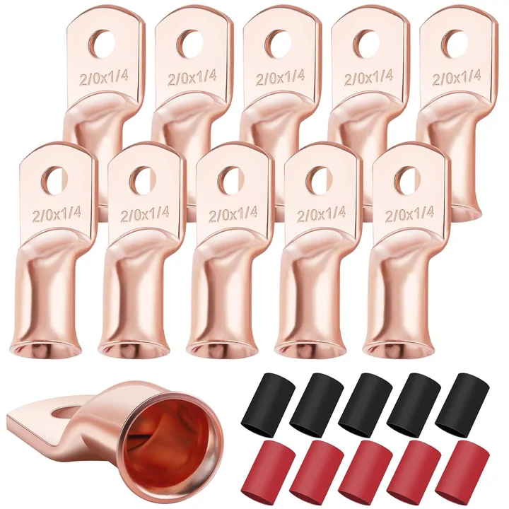 XHF 2/0 AWG Battery Cable Lugs with Heat Shrink, 1/4 in stud, 10 pcs